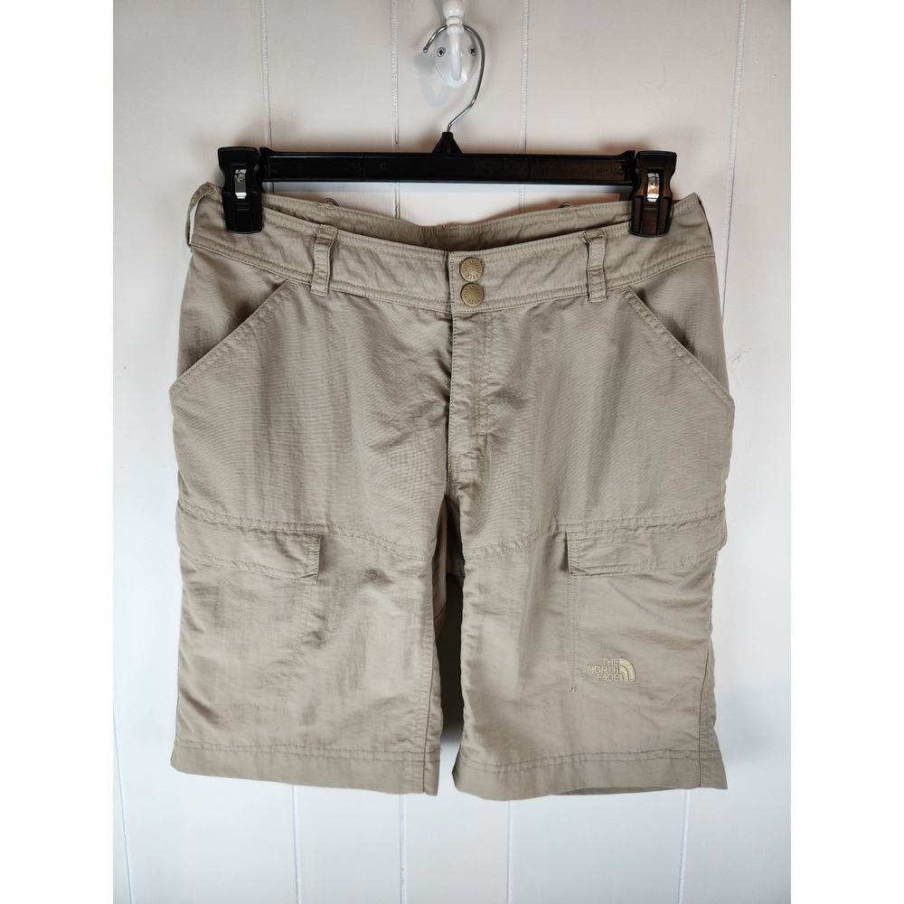 The North Face Womens Khaki Tan Hiking Cargo Shorts Size 8 Nylon Ripstop Utility